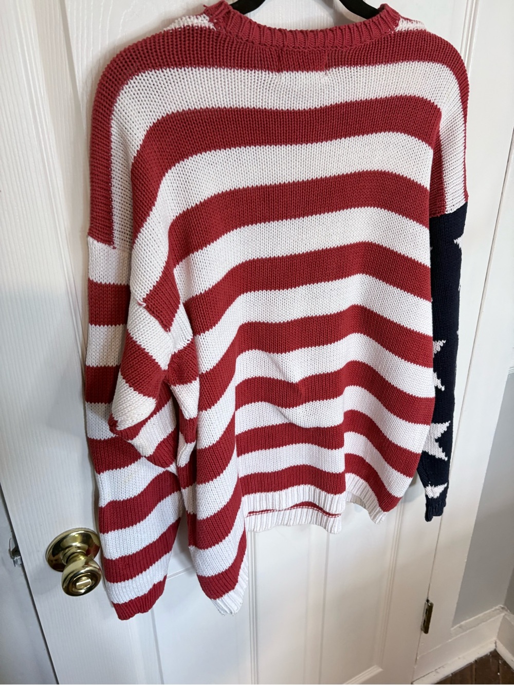 Vintage Perry Ellis America USA Flag Sweater Red White Blue Cotton Knit Unisex - Picture 8 of 9